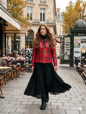 Vintage 80s/90s Holt Renfrew Red Sequin Plaid Jacket | M